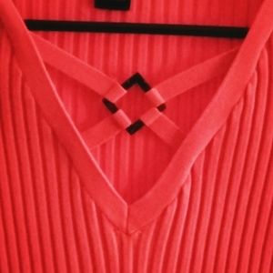 August Silk Orange Fitted Ladies V-Neck Knit